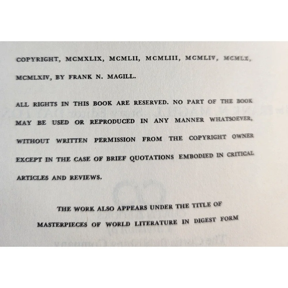 Masterplots Digests of World Literature Volume 1, 2, & 3 1964 F Magill